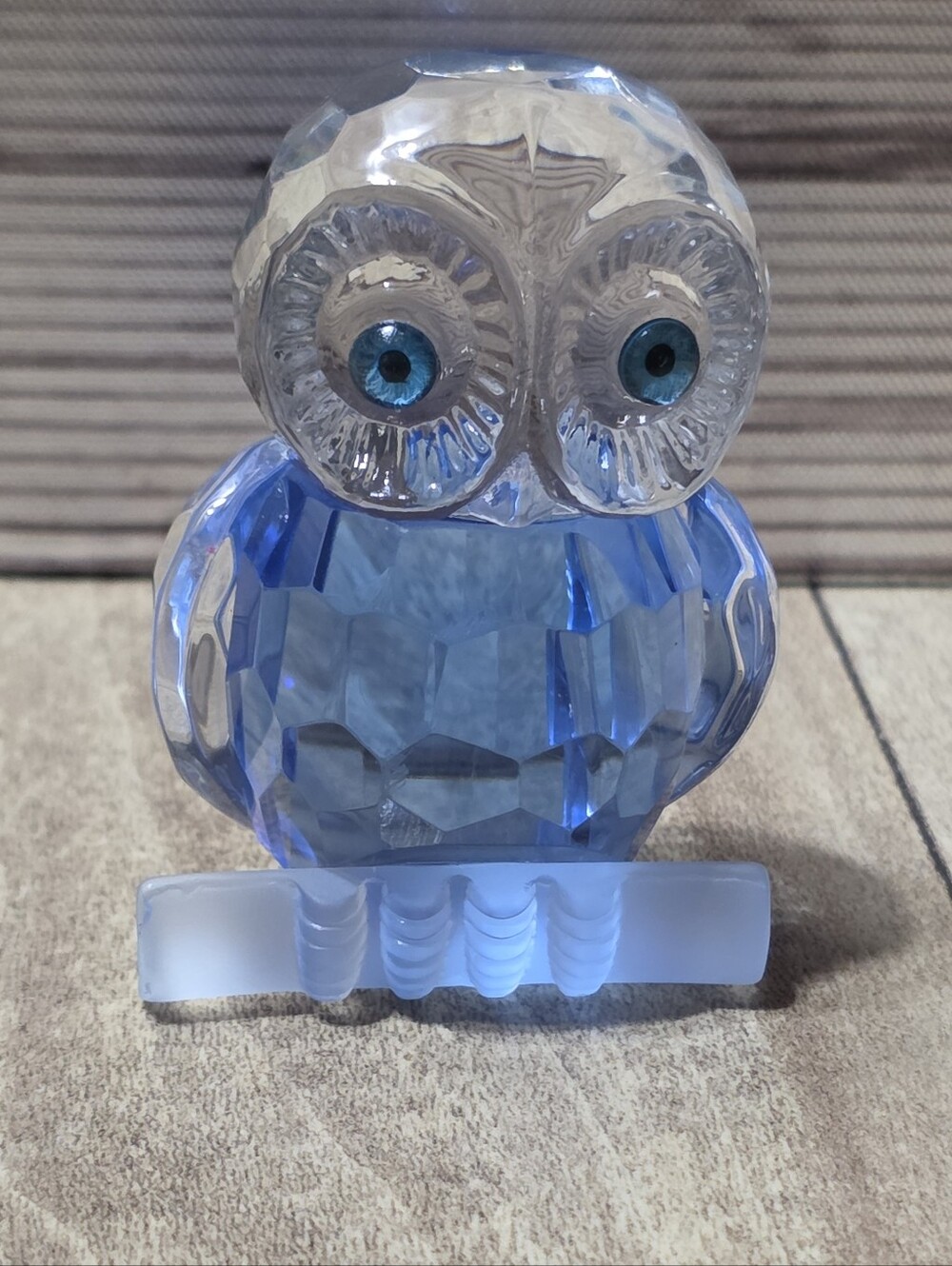 Blue & Clear Crystal Owl On A Perch Figurine 3”